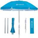 AMMSUN 6.5ft Twice Folded Portable beach umbrella with Sand Anchor Windproof Tilt Pole Air vent UPF 50+ Protection Fits in a large Suitcase Compact For Travel Patio Garden Pool Backyard Sky Blue