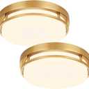 Xbuyee 2Pack LED Flush Mount Ceiling Light Fixture 13" 20W, 3000/4000/5000K Color Selectable, Dimmable Ceiling Lamp for Kitchen, Hallway, Stairwell, Gold, ETL
