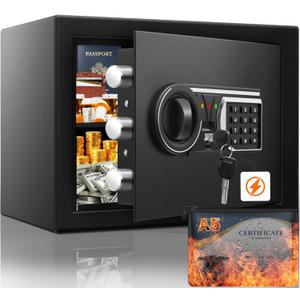 1.2 Cu Ft Fireproof Home Safe, Small Safe with Keypad and Removable Shelf, Digital Home Security Safety Box for Money Firearm Medicines Valuables