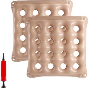 2-Pack Waffle Inflatable Seat Cushions with Pump, 18 Inch Beige 16-Hole Air Cushion for Pressure Relief, Wheelchair, Office Chair, Car Seat & Travel (Beige)