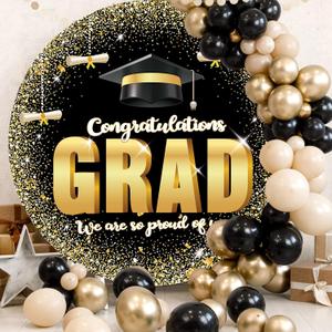 6.5FT Graduation Round Arch Backdrop Cover for Circle Arch Stand Wrinkle Resistant Circle Arch Backdrop Cover for Class of 2025 School Grad Party Decorations