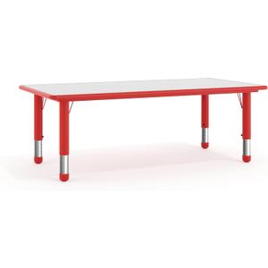 Flash Furniture Wren 23.625''W x 47.25''L Rectangular Red Plastic Height Adjustable Activity Table with Grey Top, Set of 1