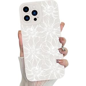 MZELQ for iPhone 15 Plus Case, Silicone Floral Flowers Sunflowers Cute Pattern, Camera Protection Soft Slim Phone Cover for Girls Women -White