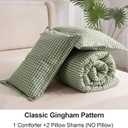 King Comforter Set, Modern Plaid Checkered Bedding, Green Gingham Brown Grid Bed Comforter, Soft Fluffy Breathable Farmhouse Dorm Bedding, All Seasons 3 Piece Set | gingham