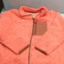 Amazon Essentials Women's Sherpa Long-Sleeve Mock Neck Full-Zip Jacket with Woven Trim, Brown Coral Pink Color Block, XX-Large
