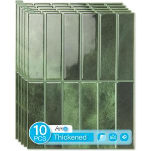 Art3d 11.4 x 9 Inch Heavy-Duty Peel and Stick Backsplash for Home Dcor, 10-Pack PVC Wall Tiles for Kitchen Countertop, Green