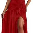 Ekaliy Women's Sexy Halter Deep V Neck Maxi Dress Sleeveless Backless High Slit Ruched Long Dress Summer Party Cocktail Dress XL