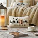 Fall Welcome Throw Pillow Covers 12 x 20 Inch Farmhouse Autumn Seasonal Holiday Decorative Lumbar Pillowcases Scarf Maple Leaves Cushion Covers for Front Porch Decor Housewarming Gifts (Brown)