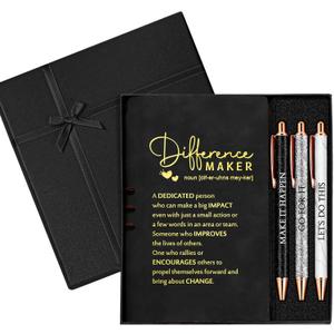 Thenshop 5 Pcs Employee Appreciation Gift Journal with Pen Difference Maker Inspirational Leather Notebook 3 Ballpoint Pens Box Thank You Gift for Coworker Teacher Volunteer Social Worker(Black)