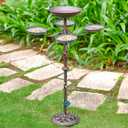46H Bird Bath and Feeder for Outdoors - Metal 5-in-1 Freestanding Bird Feeder for Outside, Cast Iron Pedestal 3 Prong Stake for Garden Patio Yard