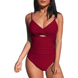 CUPSHE One Piece Swimsuit for Women Bathing Suits Twist Front Cutout Adjustable Straps Ruched Swimwear, S