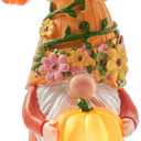 RM ROOMERS Fall Decor Gnome Figurine Decorations with LED Pumpkins, Orange Gnome for Autumn Table Decor, Small Gnome Statue for Table Centerpiece Tiered Tray Thanksgiving Decoration