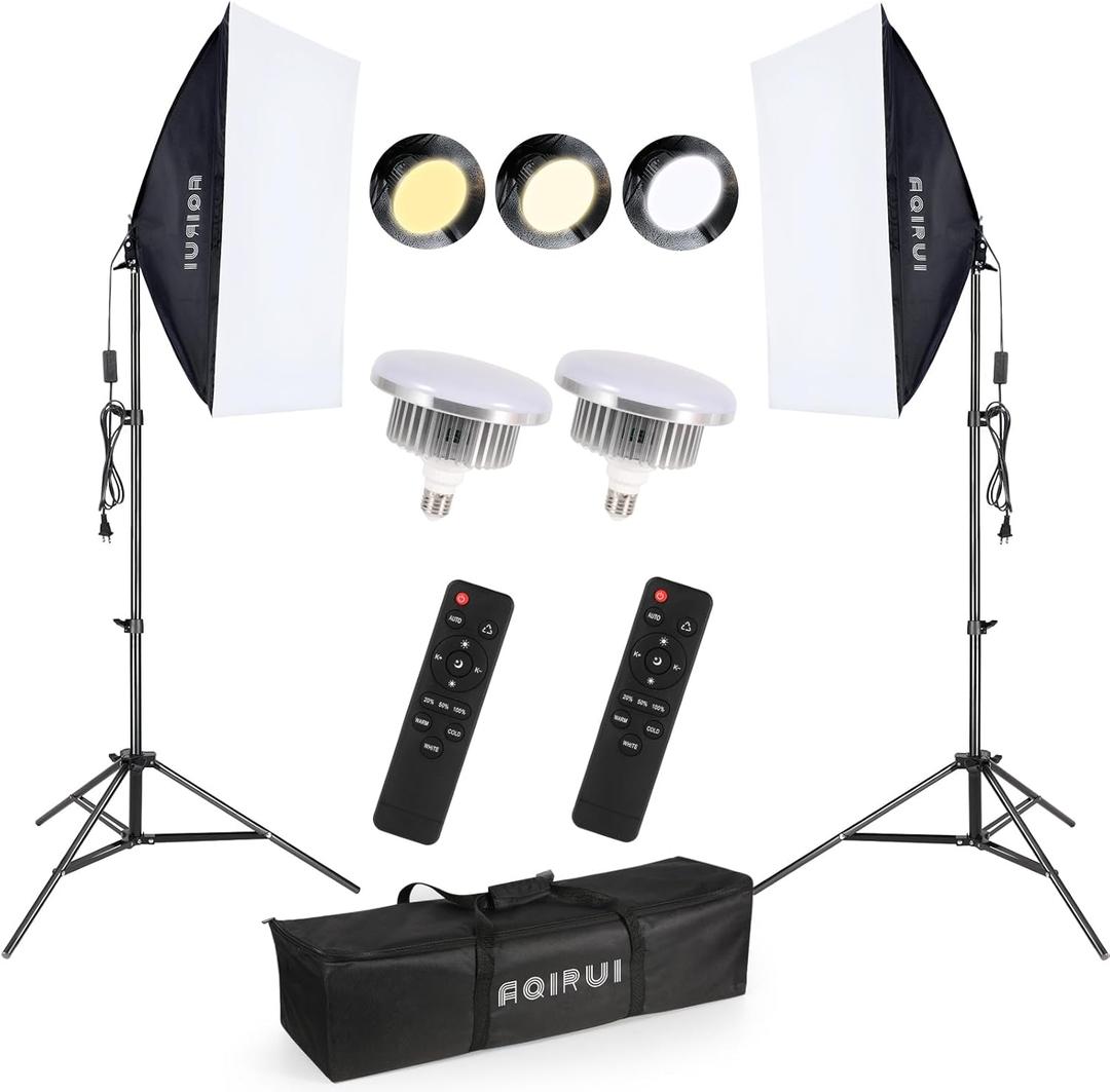 Upgrade LED BulbSoftbox Lighting Kit, Continuous Photography Lighting Kit with 2X175W 3000-6700K E27 LED Bulb, 2x20x28in Soft Box , Photo Studio Lights Equipment for Camera Shooting, Video Recording