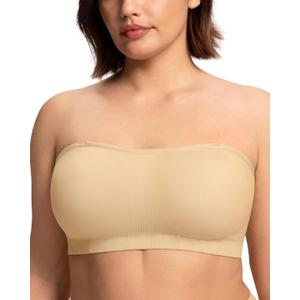 HSIA Strapless Bras for Women Bandeau Bra Wireless Full Coverage Non-Slip Large Bust Seamless Tube Bra Fixed Cup (Beige, XXXL)