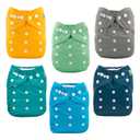 ALVA 6 Pack Cloth Diaper with 12 Inserts One Size Adjustable Washable Reusable Diaper Cover for Baby Girls and Boys