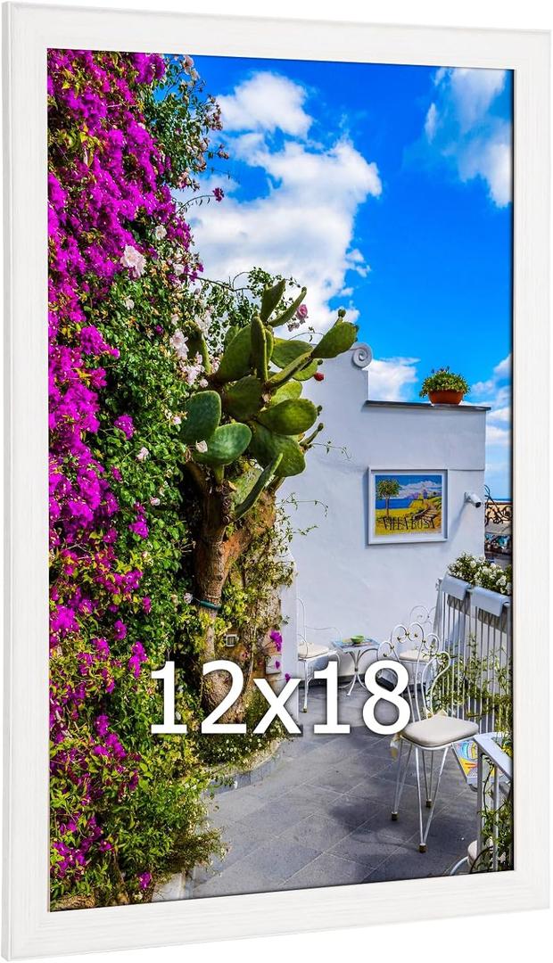 12x18 Wood Frame White, Modern Natural Woodgrain 18x12in Picture Frame, Rustic Wooden 12 x 18 inch Gallery Wall Photo Poster Frame with HD Plexiglass, Horizontal Vertical Wall Mounting Display 1pcs