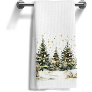 Christmas Winter Kitchen Towels,Merry Christmas Tree Dish Towels,Christmas Winter Forest Decorative Dish Towel Hand Towels for Kitchen Bathroom 16x24 Inch (Color-15)