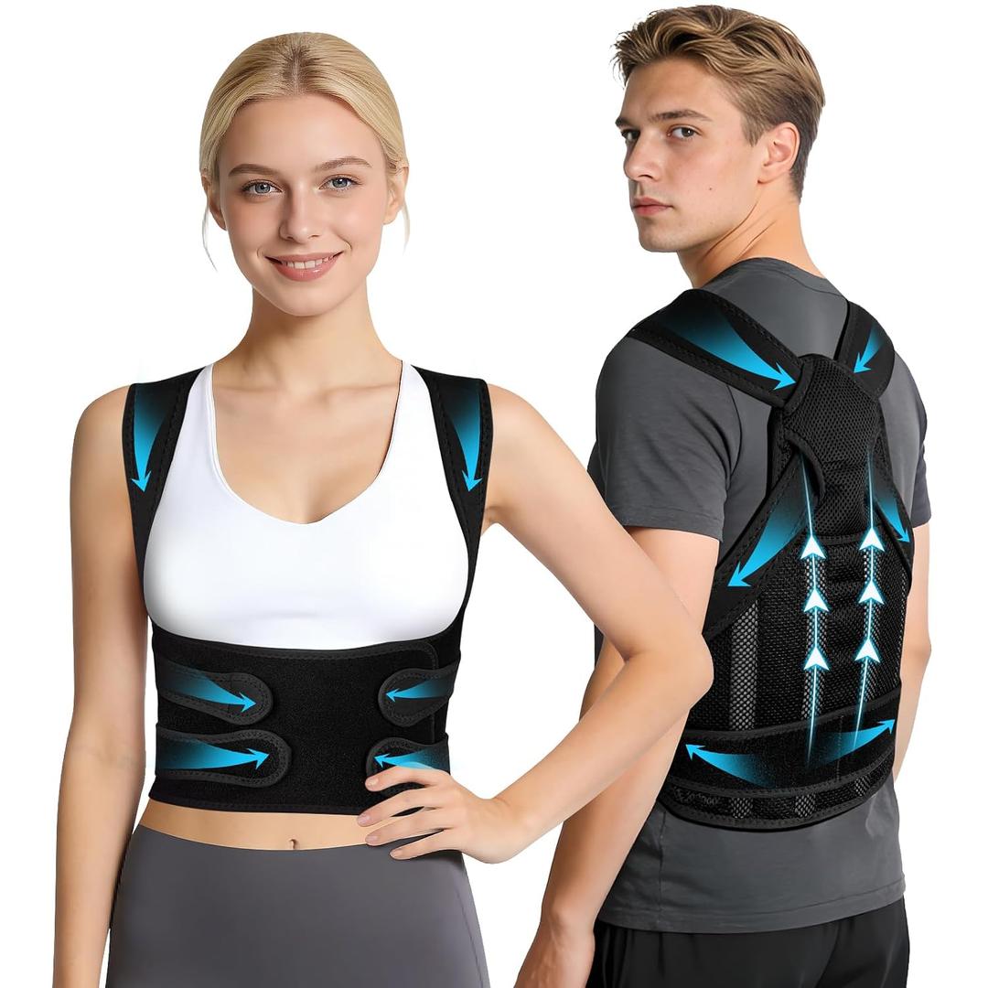 Back Brace Posture Corrector for Women and Men Upper Back Support for Neck, Shoulder & Back Pain Relief, and Better Scoliosis Hunchback Support, Comfortable Adjustable Spine Support for Office, Work and HomeBlack/Small)