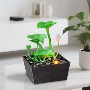 MSEONWXI Tabletop Lotus Fountain with LED Light – Cascading Water Feature for Zen Decor, Relaxing Waterfall for Home Office Meditation（RJ-23046）