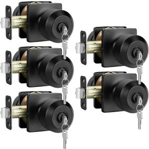 Haidms 5 Packs Black Door Knob with Key, Keyed Alike Exterior Door Knobs with Lock, Entry Door Knob for Bedrooms, Bathrooms, Matte Black Locking DoorKnobs