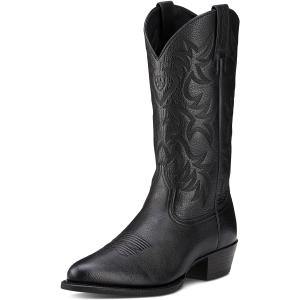 Ariat Heritage Round Toe Western Boots - Mens Round Toe Cowboy Boot (9 Wide, Black Deertan)