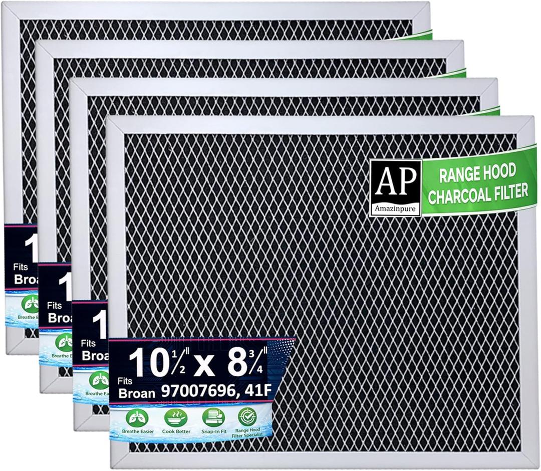 4 Pack Range Hood Filter 97007696 Aluminum Charcoal Combo Compatible with Whirlpool W10355450 Broan Nutone 6105C 41F 413023 41000 46000 11000 4341999 4378581 (8.75 x 10.5) in