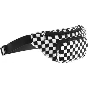 Three Pockets Neon Retro 80s Fanny Pack for Women Men Travel Festival Theme Party Vintage Rave Accessories Plus Size Belt Bag Black and White Checkered