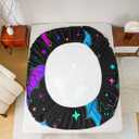 Erosebridal Halloween Bat Bedding Set King Size Glitter Stars Galaxy Bed Sheet Set for Kids Child, Cartoon Gothic Bats Fitted Sheet Halloween Decorations Teal Blue Green Purple (Multi 10)