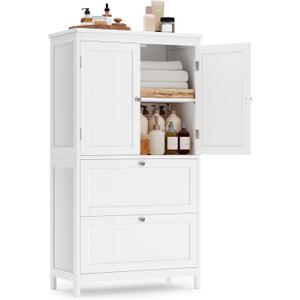 VASAGLE Floor Storage Cabinet, Freestanding Storage Unit with 2 Drawers and 2 Doors, Adjustable Shelf, 11.8 x 23.6 x 43.3 Inches, for Entryway, Bathroom, White UBBC551P31