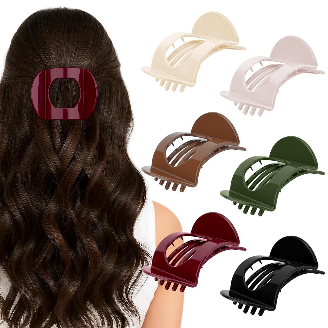 6pcs Flat Claw Clip - Strong Hold Flat Claw Clips for Women Girls, No Slip Hair Claw Clips for Thick Hair Styling Accessories