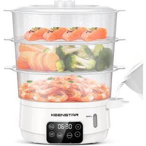 Keenstar Electric Food Steamer, 13.7QT Vegetable Steamer with 3 Tiers BPA-Free Baskets, Digital Steamer with Appointment and Timer, 800W Simultaneous Cooking, Ideal for Veggies Seafood Rice