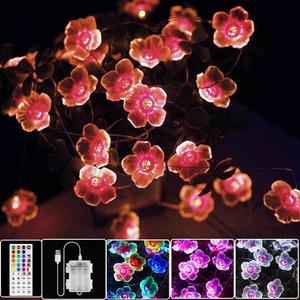 OMIKA Multicolor Flower Lights Cherry Blossom String Lights Battery Operated & USB Powered, 13ft 40LED Fairy Lights with Remote Timer Decorative Lights for Nursery Girls Bedroom Dorm Wedding Dcor (18 RGB Colors(Battery+USB))