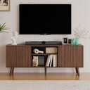 55 inch Fluted TV Stand with Storage, Mid Century Modern Entertainment Center with Adjustable Shelf, TV Table Stand up to 65 Inches TVs for Living Room, Bedroom, Walnut