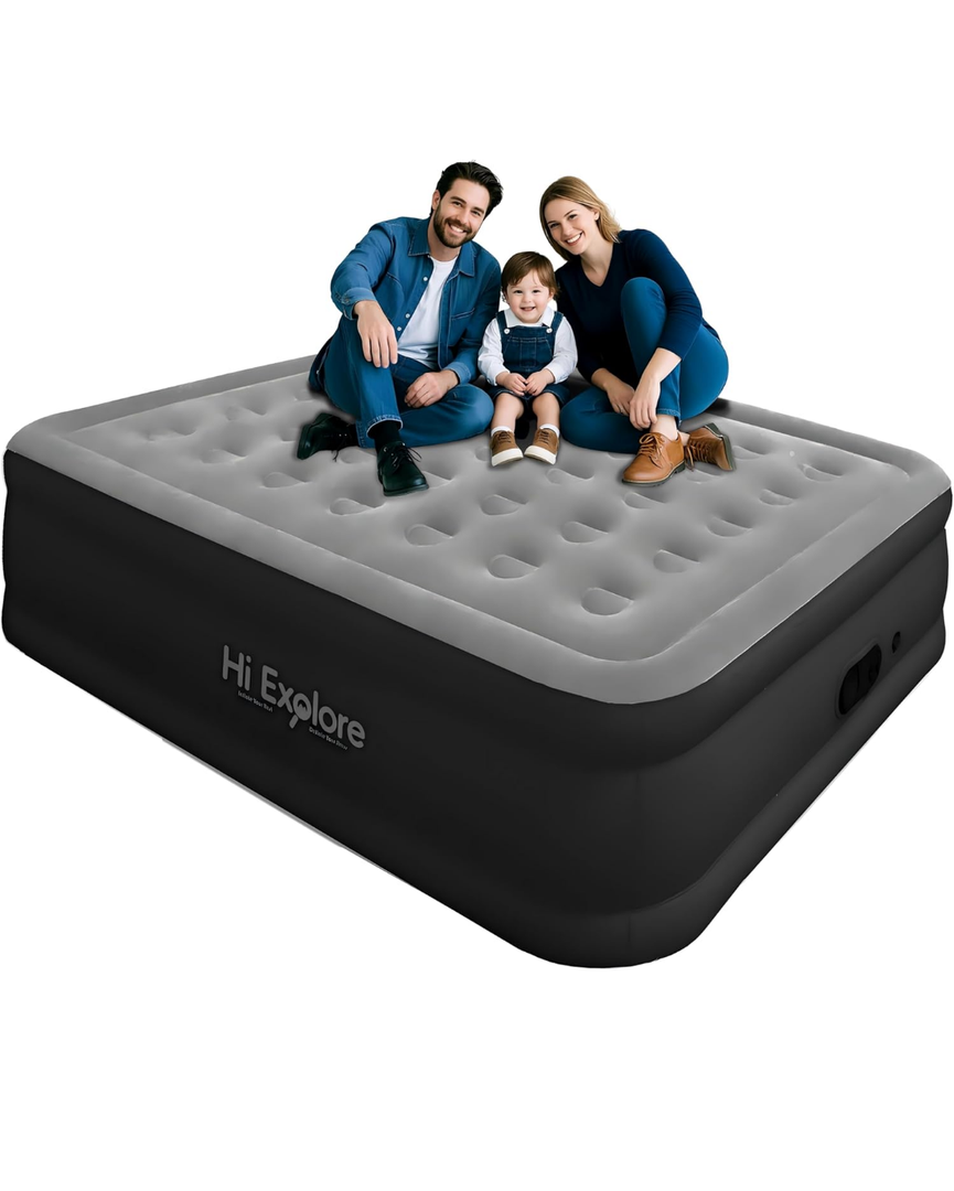 Air Mattress Queen with Built in Pump Raised, with Comfort Plush, Portable Air Bed for Home, Guests, Camping,(Grey, 22” Height)