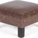 Joveco Small Footstool Ottoman Upholstered PU Leather Square Footrest Ottomans Small Foot Rest for Desk Couch Living Room Bedroom Office (Brown)