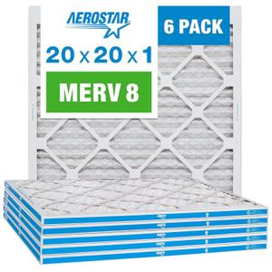 Aerostar 20x20x1 Air Filter MERV 8 (For Allergies, Dust, Lint, Mold & Pet Dander) - Electrostatic MPR 600 & FPR 5 - Pleated HVAC AC Furnace Air Filters - Pack of 6