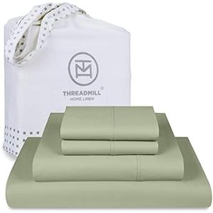 Threadmill 100% Cotton Sheets for Full Size Bed - 600 Thread Count Full Bed Sheets Set with 16” Deep Pocket - Sateen Weave 4-Piece Bedding Set with Cooling Effect, Sage Green