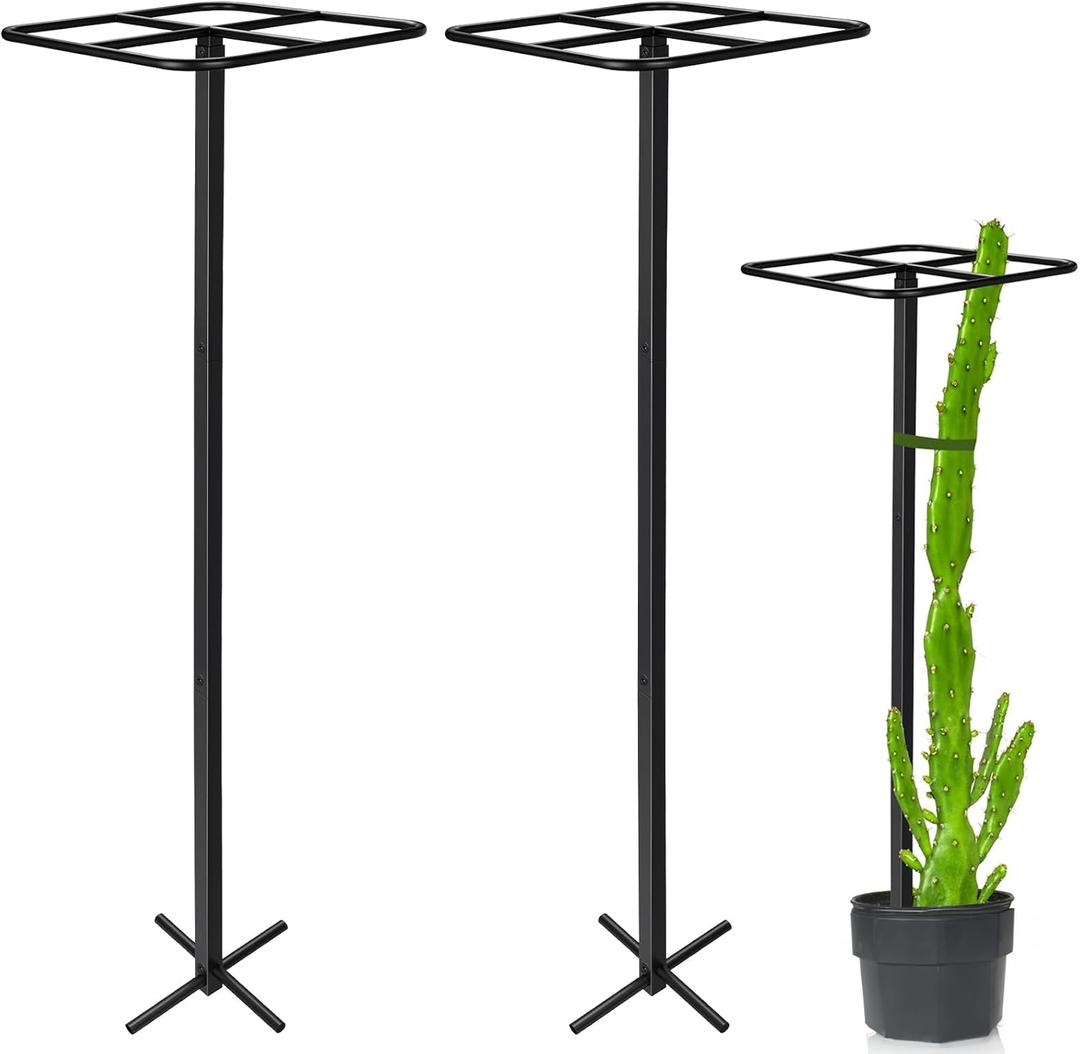2 Pcs Heavy Duty Dragon Fruit Trellis 12"x12"x50", Adjustable Metal Dragon Plant Support Stand, Durable Vertical Trellis for Climbing Plants, No-Hammer Assembly for Outdoor Garden(Square)