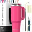 40 oz Tumbler with Handle,Tumbler with Lid and Straw,Double Wall Insulated Cup Stainless Steel Travel Mug(Cold for 34 Hours),Water Bottle for Iced Tea,Coffee,Cold Beverages(Gloss Pink)