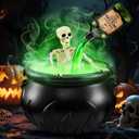 Halloween Decorations Indoor, Cauldron Halloween Decor with Magic DIY Floating Potion Bottles & Skeleton and Mist Maker, Spooky Vintage Black Witches Plastic Bowl for Home Table Mantel Party
