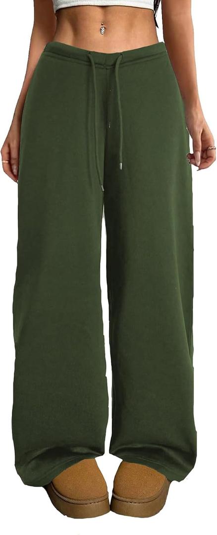 HBQ Wide Leg Sweatpants Women Baggy Barrel Sweat Pants High Waist Drawstring Joggers with Pockets (Green, S)