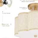 Gold Semi Flush Mount Ceiling Lights, 3-Light 12.5" Light Fixtures Ceiling Mount with Linen Fabric Drum Shade in Flower Shape for Nursery Hallway Bedroom Kitchen, AD-22007-3SF-GD-B