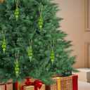 12 Sets Christmas Tree Candy Cane Hanging Ornaments Peppermint Green Decorative Wood Bead Hanging Garland for Xmas Tree Winter NYE Home Decoration