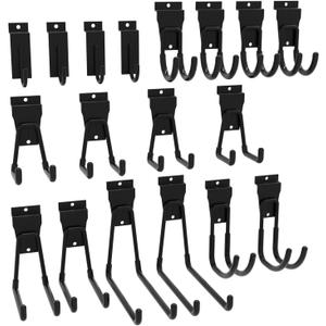 18PCS Black Slatwall Hooks, Garage Slatwall Accessories, Multi Size Slat Wall Accessory, Utility Hooks for Slatwall