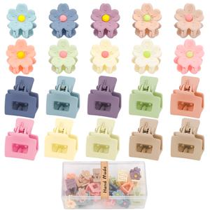 Ahoney 20Pcs Small Claw Clips for Girls Women, Cute 1inch Mini Flower Tiny Hair Clips for Kids Decorations, Jaw Clips Strong Hold Accessories Barrettes (Colorful)