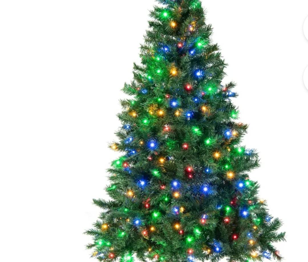 6FT Pre-Lit Hinged Christmas Tree w/ 260 Multi-Color Lights & 3-Minute Quick Shape No Fluffing Required