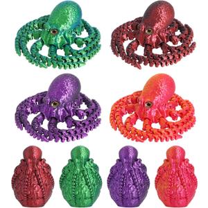4PCS 3D Printed Octopus Animal Egg Set,Crystal Animals Egg Fidget Toy with Octopus Inside Easter Halloween for Kids