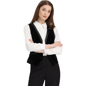 Allegra K Velvet Suit Waistcoat for Women's Retro Sleeveless Steampunk Blazer Dressy Vest (X-Large)