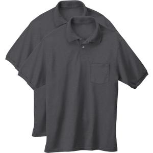 Hanes Men's EcoSmart Pocket Polo Shirt, Short Sleeve Polo, Pack of 2 (Large, Charcoal Heather)