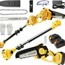 Electric Pole Saws for Tree Trimming, 8" & 6" Mini Chainsaw Cordless + 8FT Extension Pole, 2 x 4.0Ah Batteries & LCD Display, 16Ft Reach, Brushless Pole Saw Battery Powered for Branch & Wood Cutting